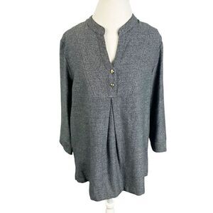Hot Cotton Gray Herringbone Woven Tunic Top V-Neck Classic Lagenlook size L